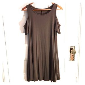 Army Green Cold Shoulder Tunic T-Shirt Swing Dress